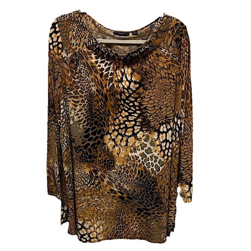 Susan Graver Artisan Women’s Plus Size‎ Animal Print Blouse Sz 2x Glam Hipster